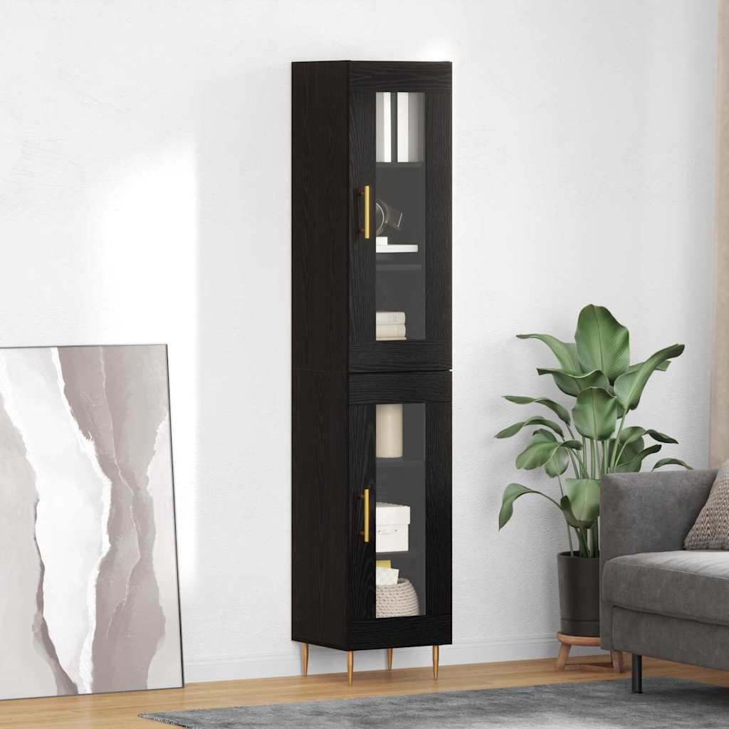 Highboard 2er-Set Schwarz Eichenoptik Glas