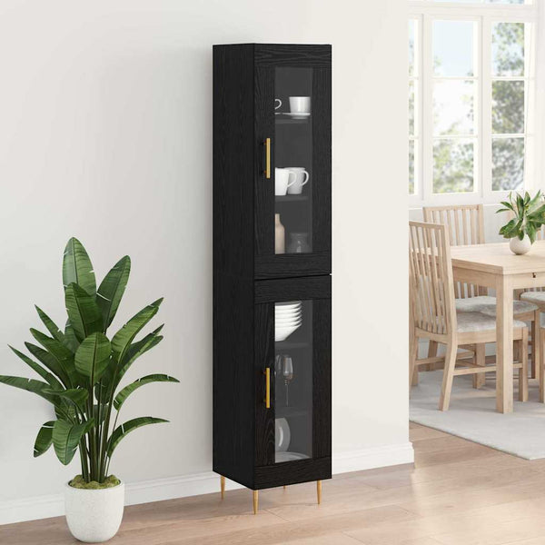 Highboard 2er-Set Schwarz Eichenoptik Glas