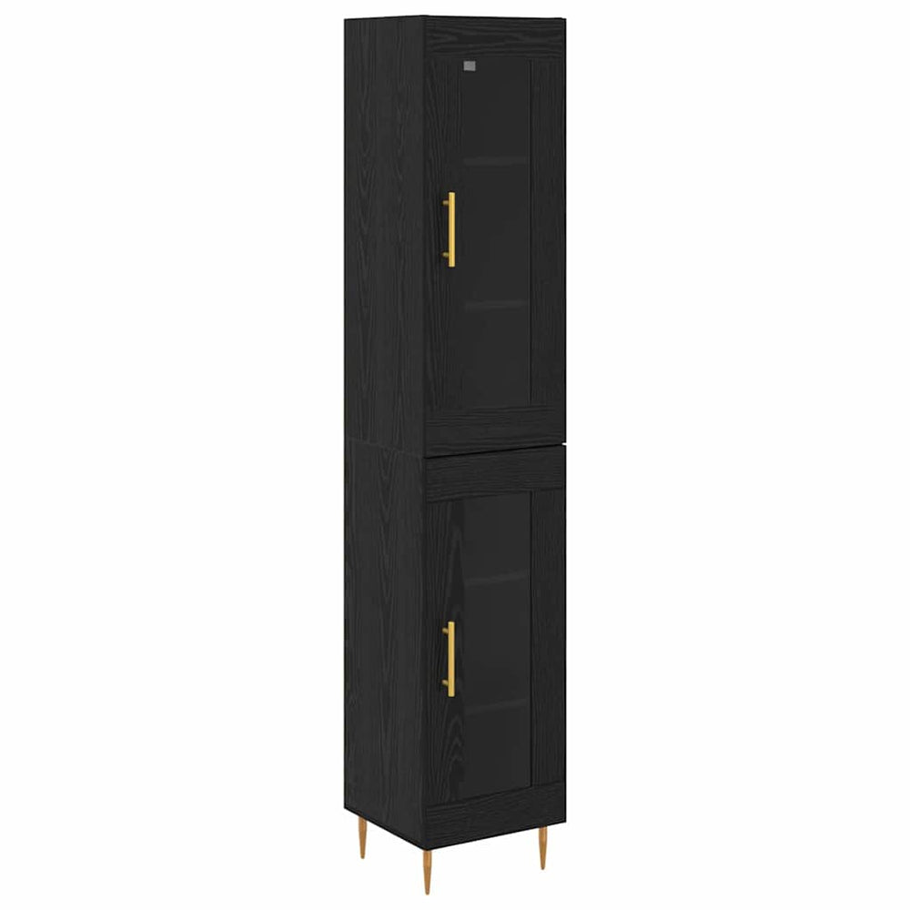 Highboard 2er-Set Schwarz Eichenoptik Glas
