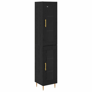 Highboard 2er-Set Schwarz Eichenoptik Glas