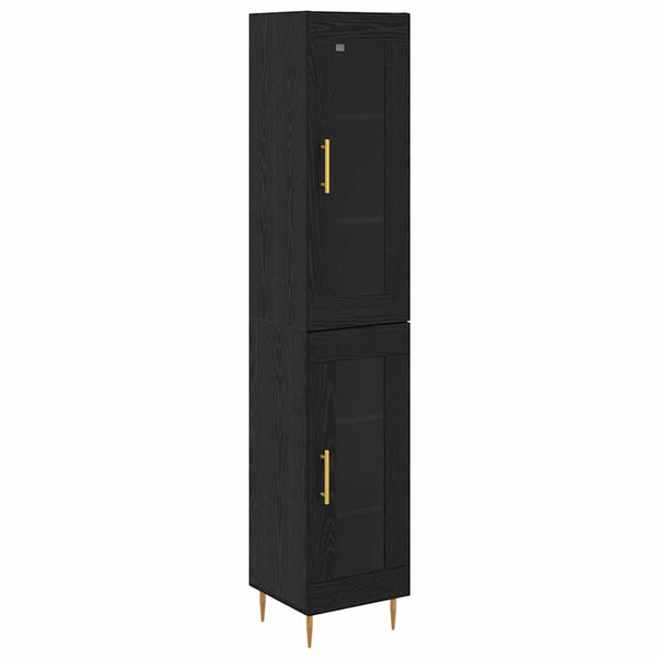 Highboard 2er-Set Schwarz Eichenoptik Glas