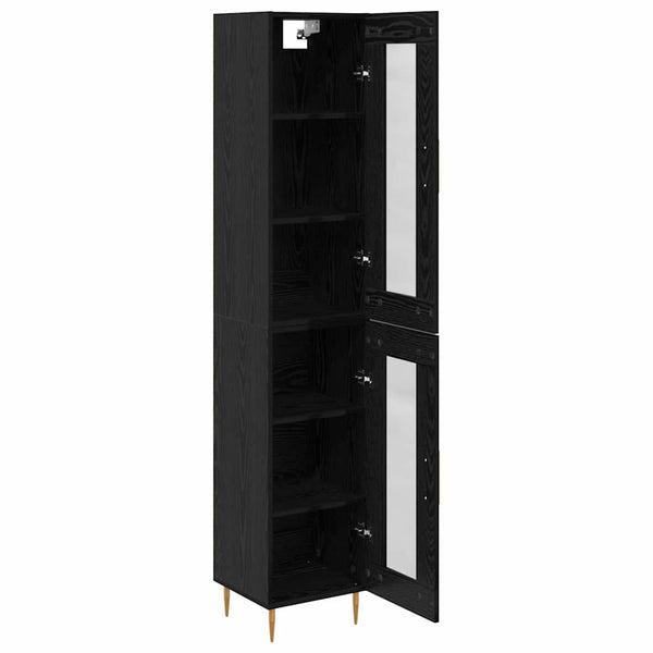Highboard 2er-Set Schwarz Eichenoptik Glas