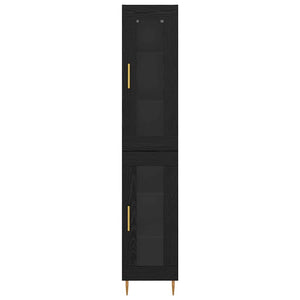 Highboard 2er-Set Schwarz Eichenoptik Glas