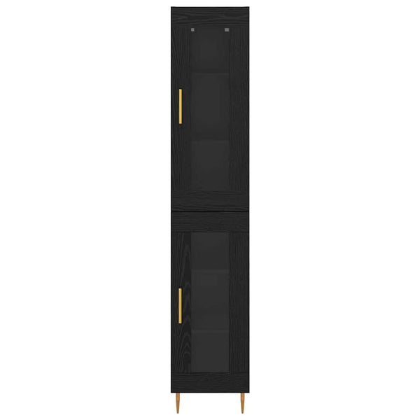 Highboard 2er-Set Schwarz Eichenoptik Glas