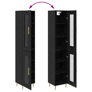 Highboard 2er-Set Schwarz Eichenoptik Glas