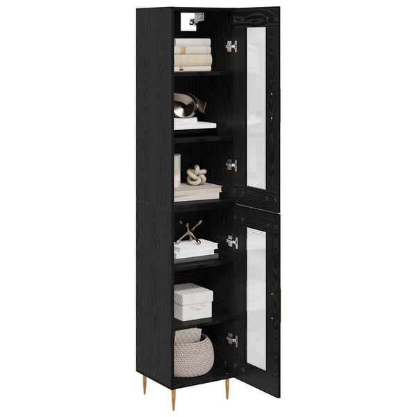 Highboard 2er-Set Schwarz Eichenoptik Glas