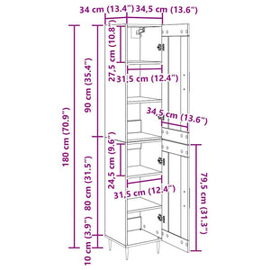 Highboard 2er-Set Schwarz Eichenoptik Glas