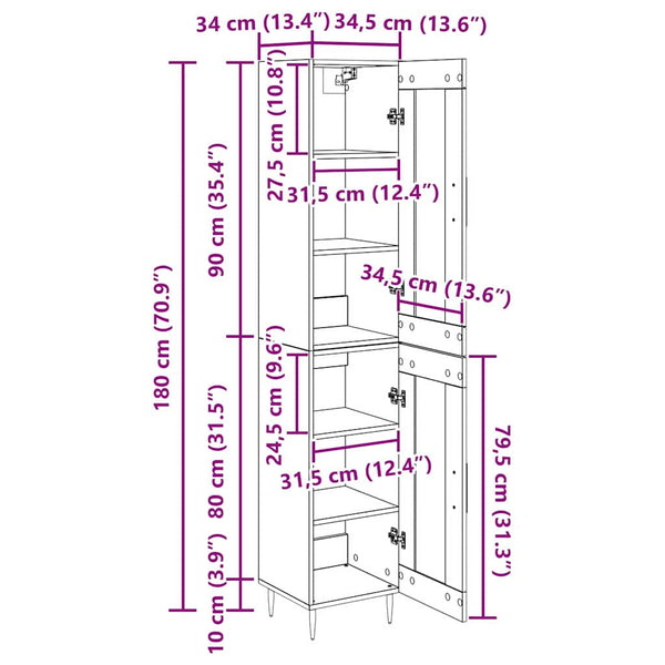 Highboard 2er-Set Schwarz Eichenoptik Glas
