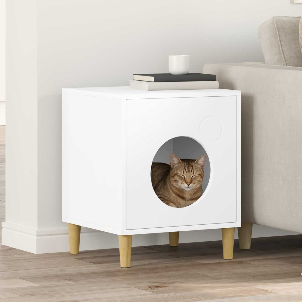 Weißes Katzenhaus aus Holzwerkstoff
