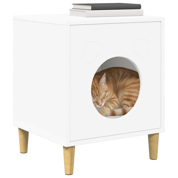 Weißes Katzenhaus aus Holzwerkstoff