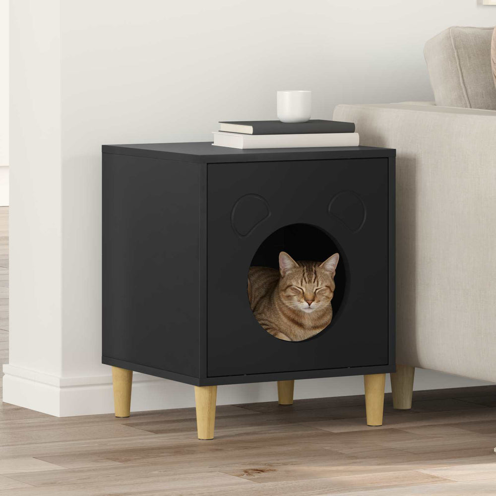 Schwarzes Katzenhaus aus Holzwerkstoff