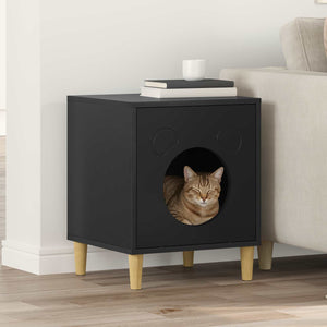 Schwarzes Katzenhaus aus Holzwerkstoff