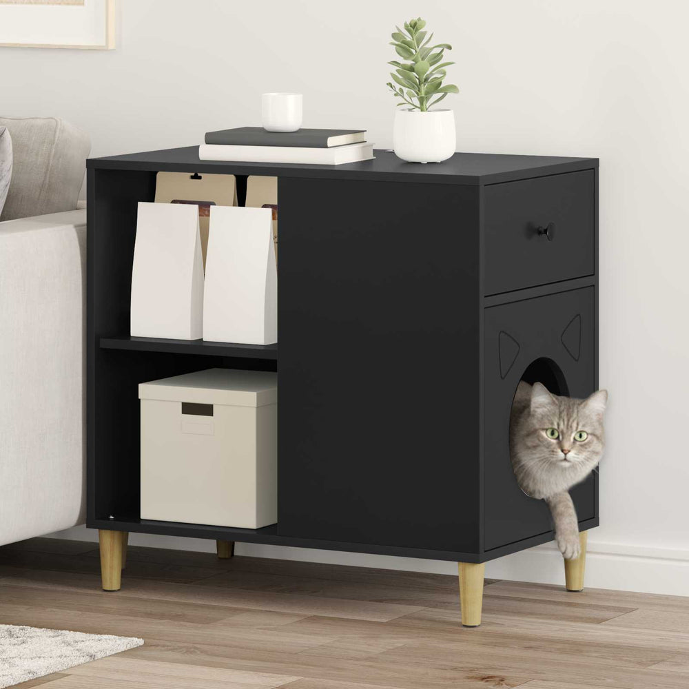 Schwarzes Katzenhaus aus Holzwerkstoff