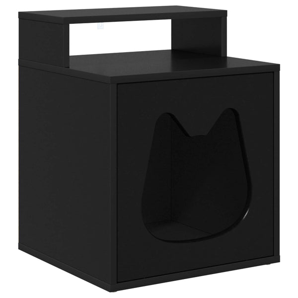 Schwarzes Katzenhaus aus Holzwerkstoff
