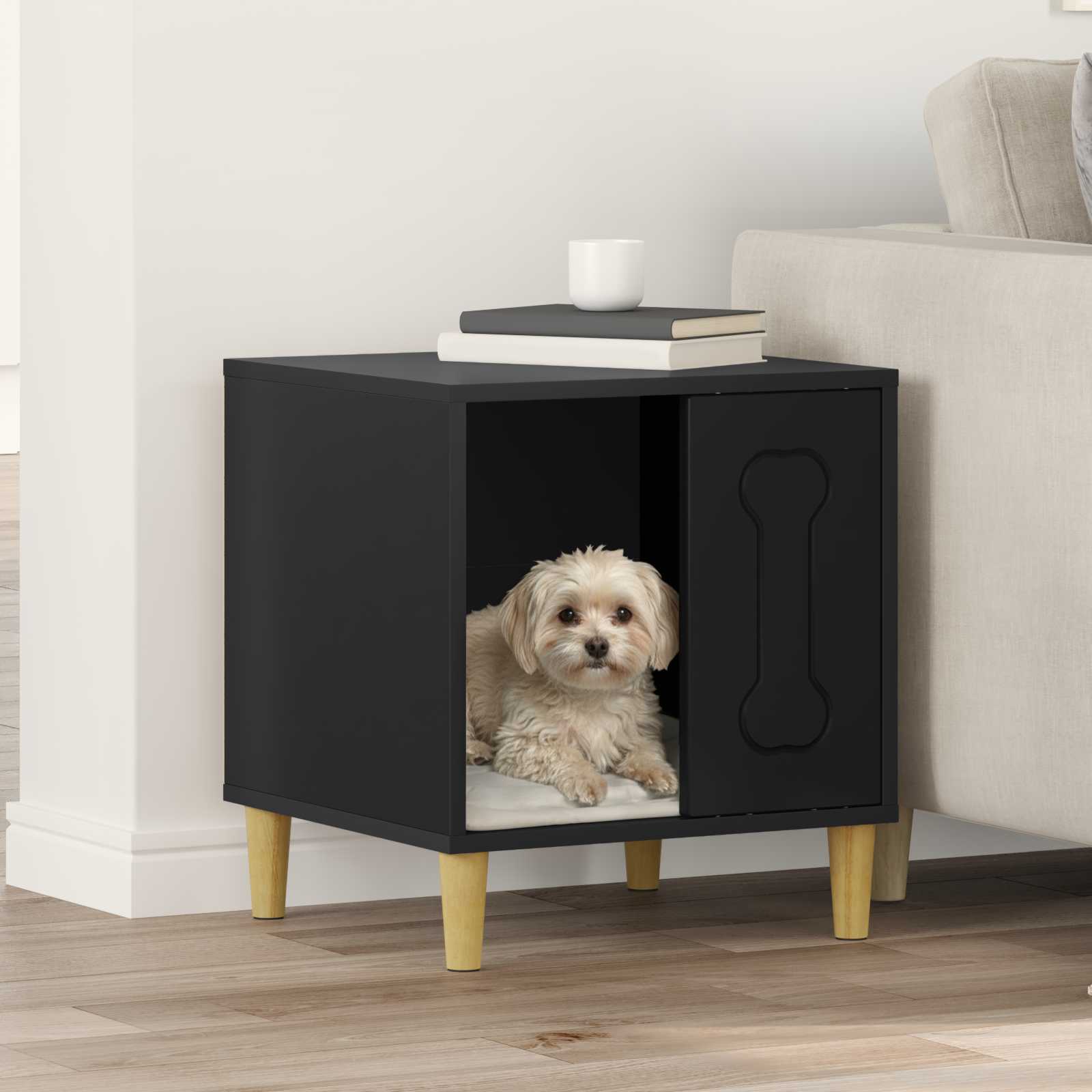 Schwarze Hundehütte aus Holzwerkstoff, 44 cm