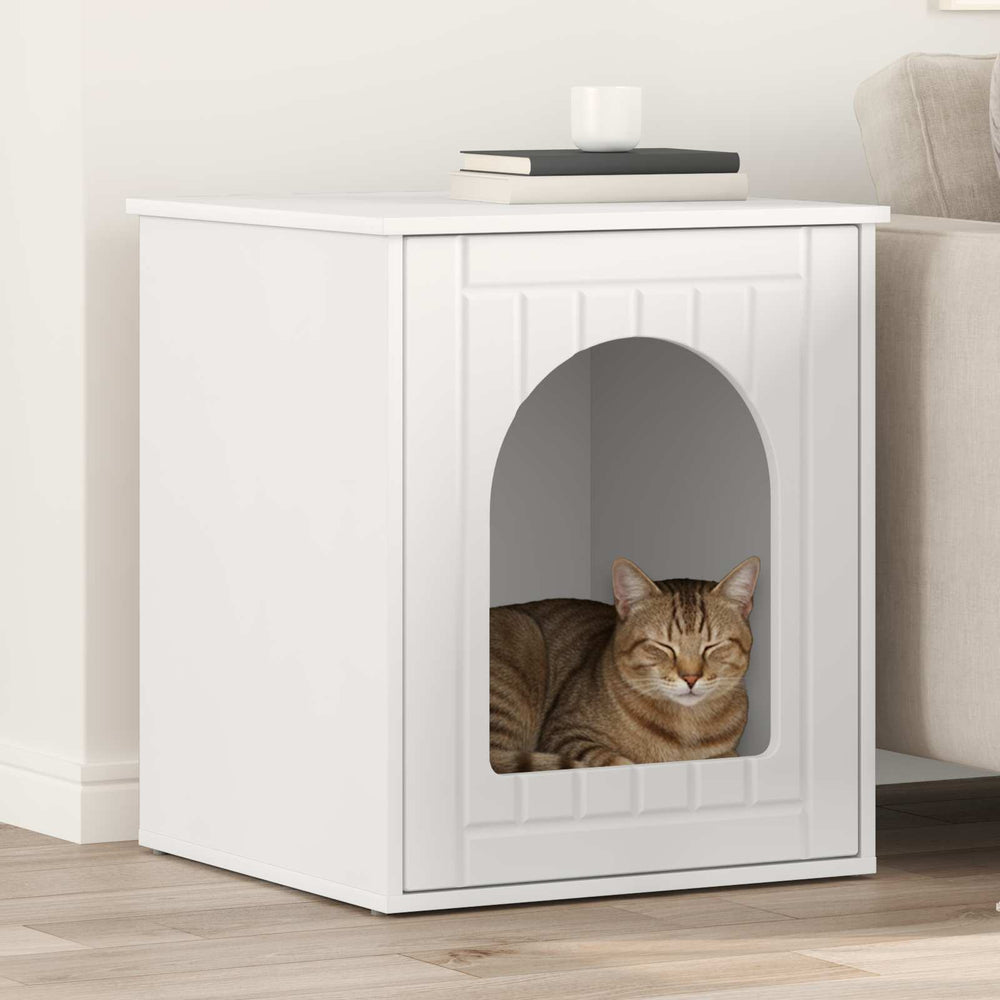 Weißes Katzenhaus aus Holzwerkstoff