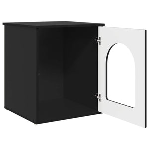 Schwarzes Katzenhaus aus Holzwerkstoff
