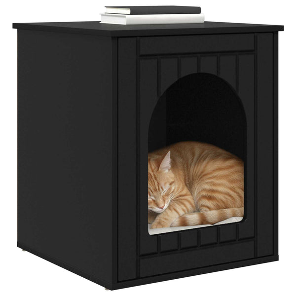 Schwarzes Katzenhaus aus Holzwerkstoff