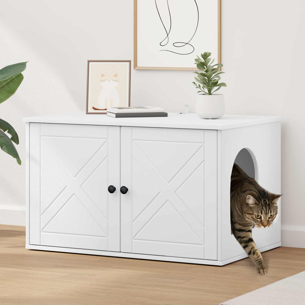 Weißes Katzenhaus aus Holzwerkstoff