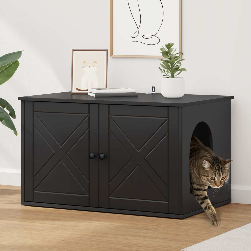 Schwarzes Katzenhaus aus Holzwerkstoff