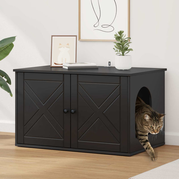 Schwarzes Katzenhaus aus Holzwerkstoff