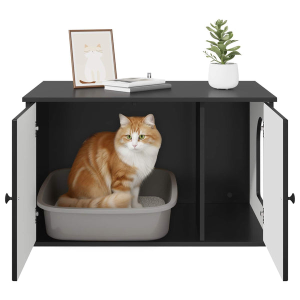 Schwarzes Katzenhaus aus Holzwerkstoff