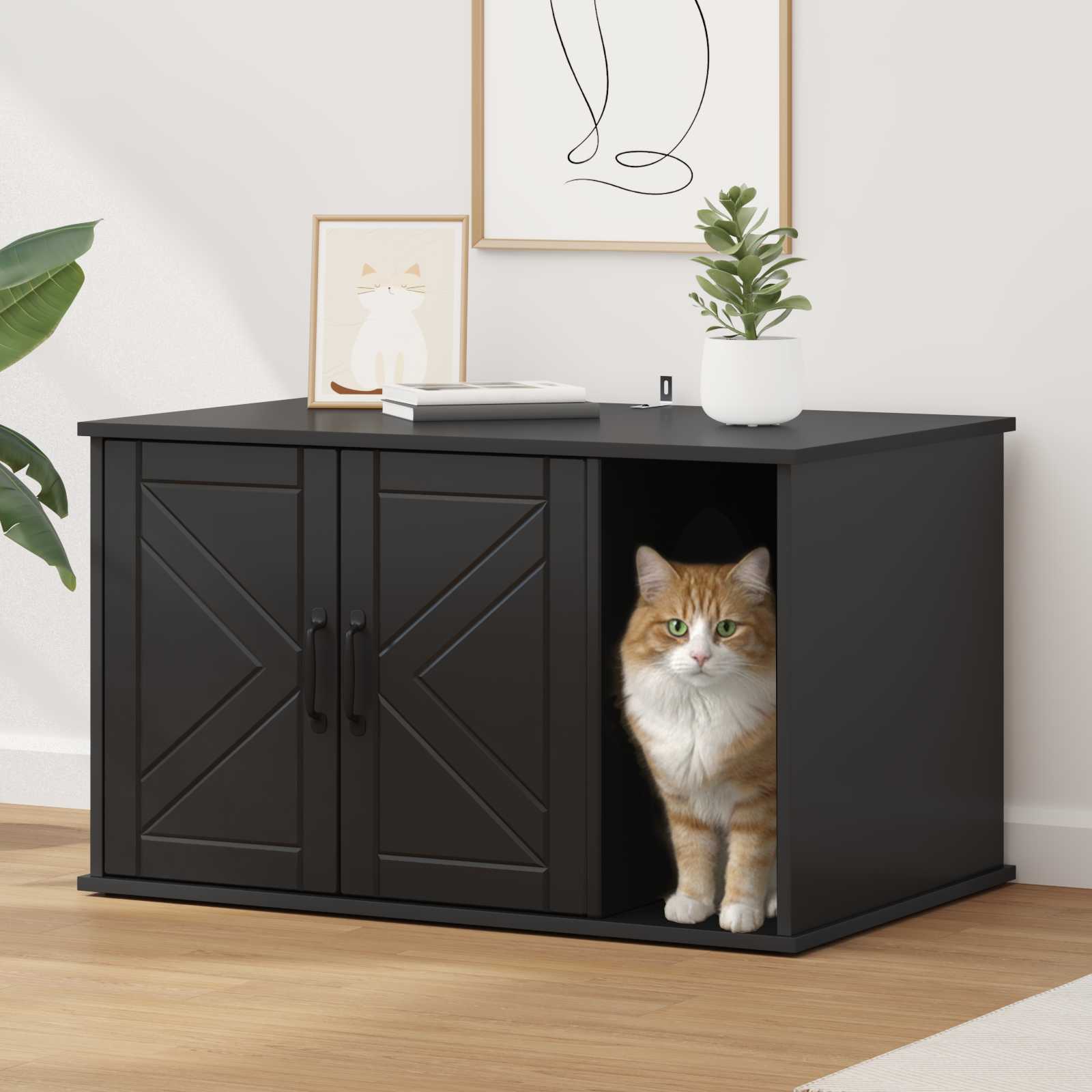 Schwarzes Katzenhaus aus Holzwerkstoff