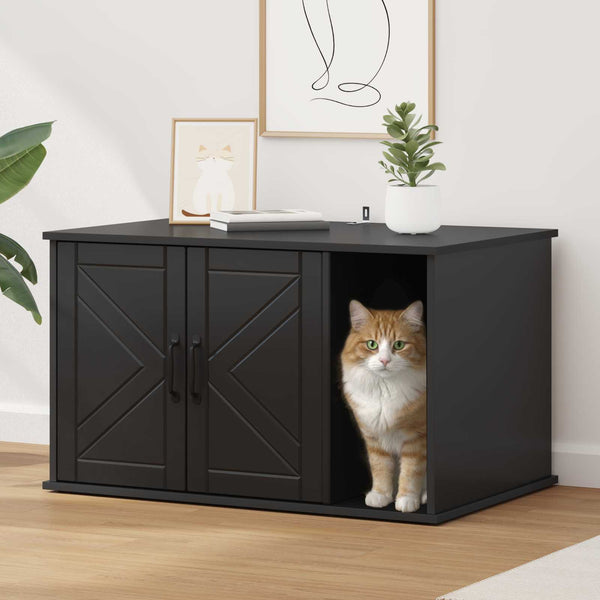 Schwarzes Katzenhaus aus Holzwerkstoff