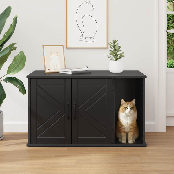 Schwarzes Katzenhaus aus Holzwerkstoff