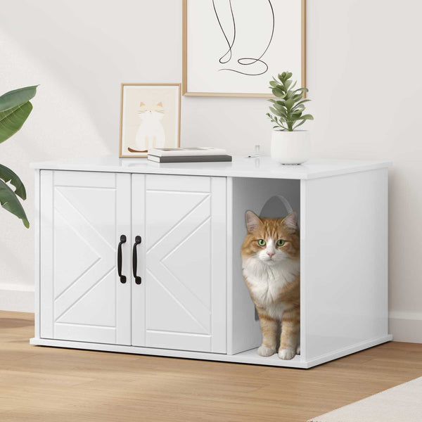 Weißes Katzenhaus aus Holzwerkstoff, 85 cm