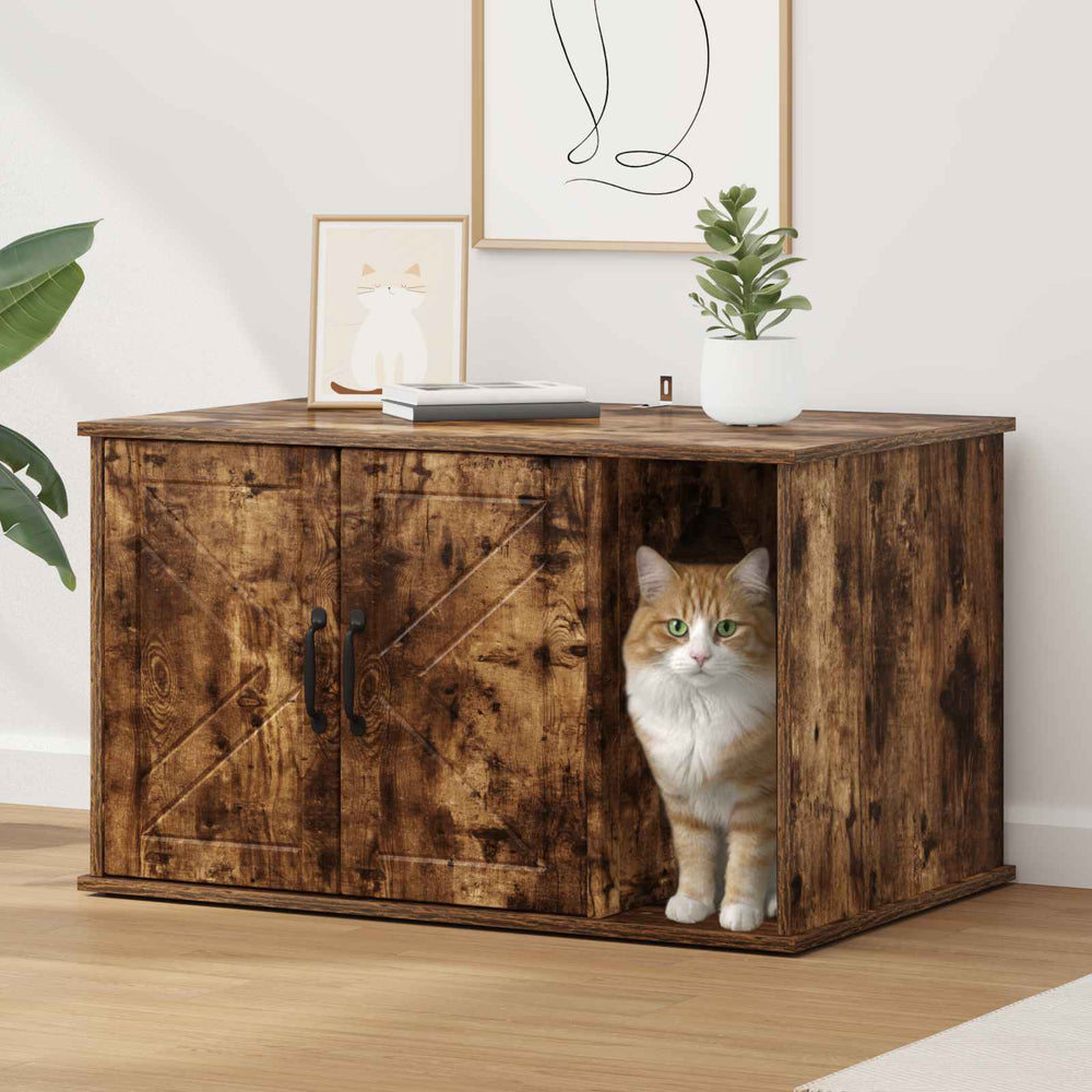 Katzenhaus Geräucherte Eiche 85cm