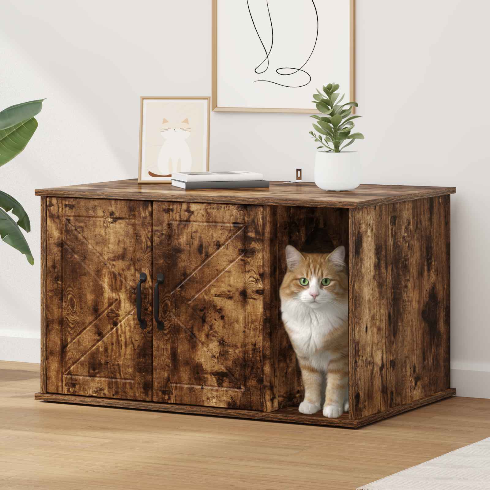 Katzenhaus Geräucherte Eiche 85cm