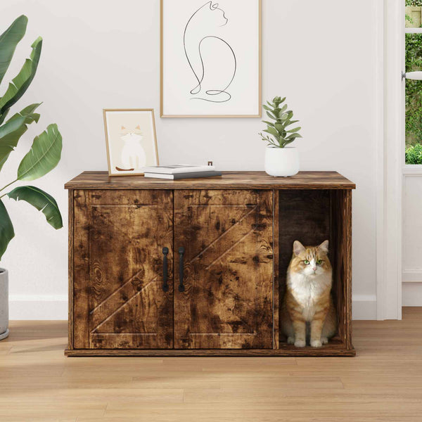 Katzenhaus Geräucherte Eiche 85cm