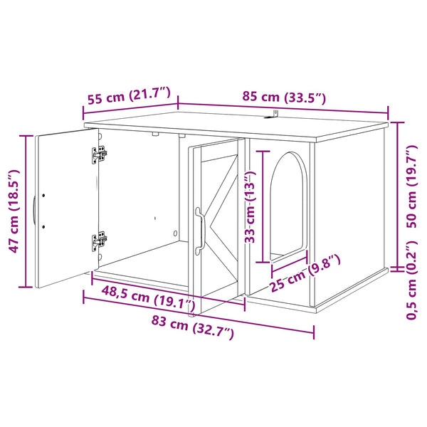 Katzenhaus Geräucherte Eiche 85cm