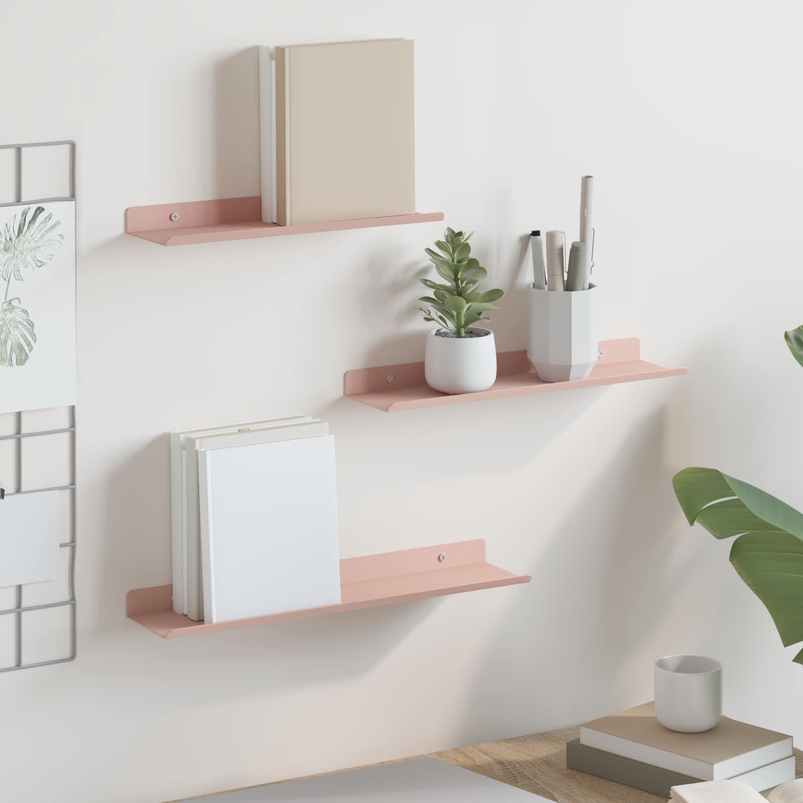 Schwebendes Wandregal, 3er Set, Rosa