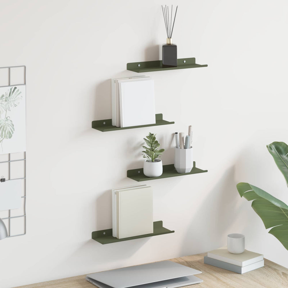 vidaXL Étagère murale flottante 4 pcs Vert olive 30 x 9 x 2,5 cm Acier
