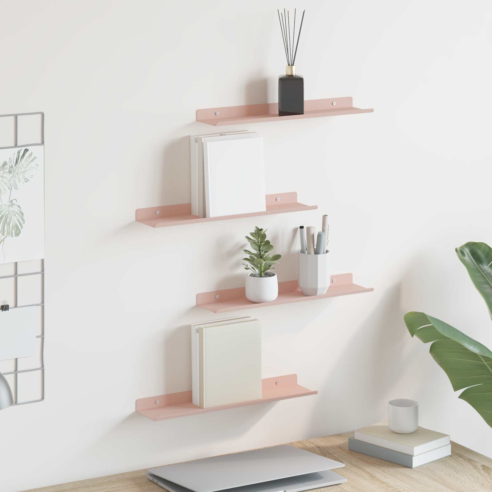 Schwebendes Regal 4er Set Rosa Stahl