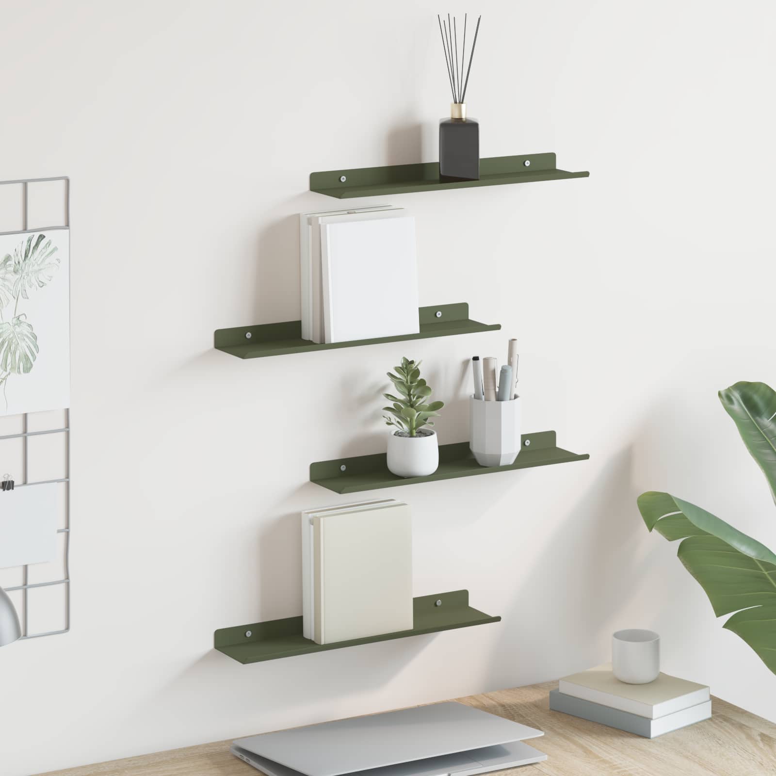 Schwebendes Regal Olive Grün 4er Set