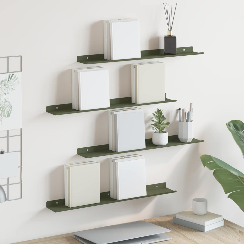 vidaXL Étagère murale flottante 4 pcs Vert olive 60 x 8,5 x 2,5 cm Acier