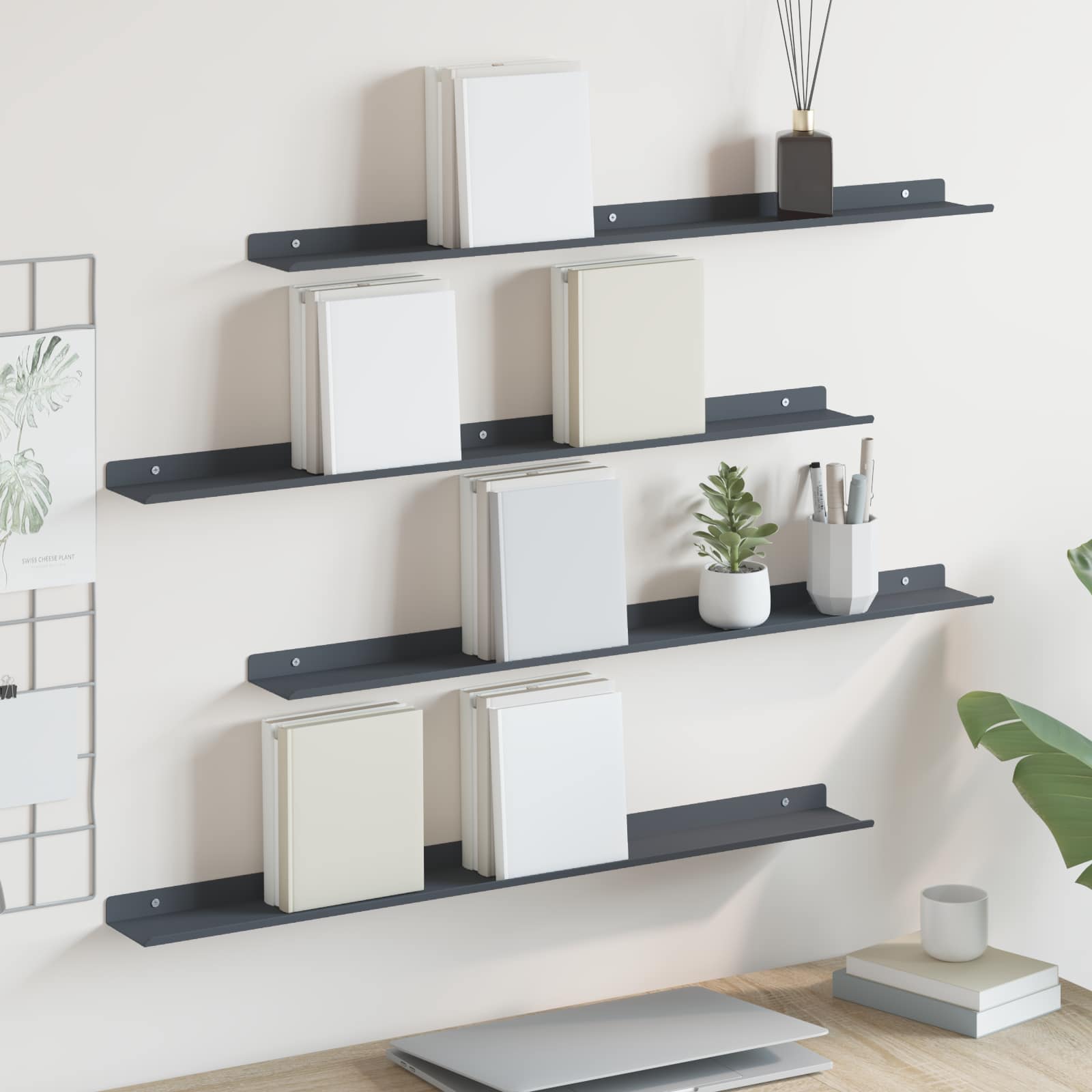 Anthrazit Schwebendes Regal, 4er-Set