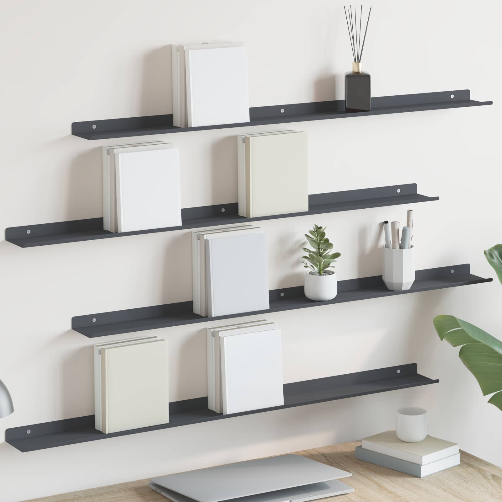 Schwebendes Regal Anthrazit, 4er-Set