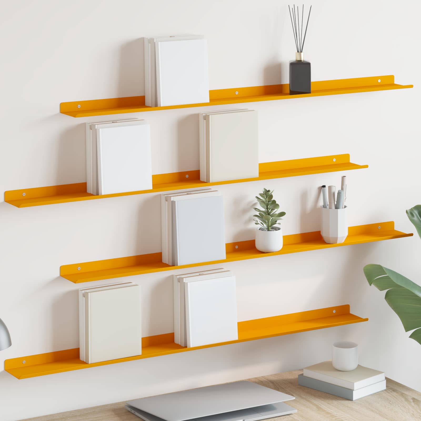 Schwebendes Regal, 4er Set, Senfgelb