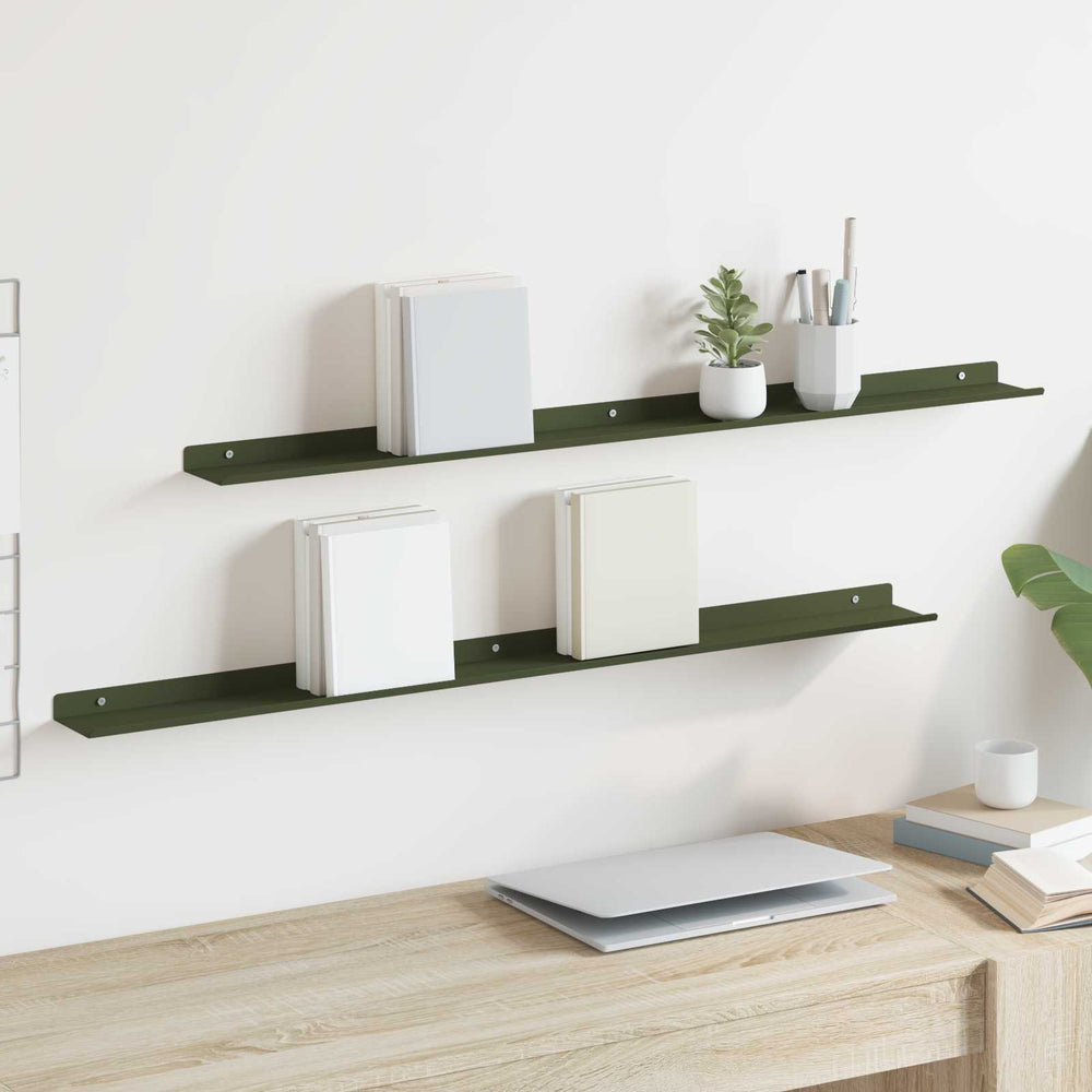 vidaXL Étagère murale flottante 2 pcs Vert olive 100 x 9 x 2,5 cm Acier