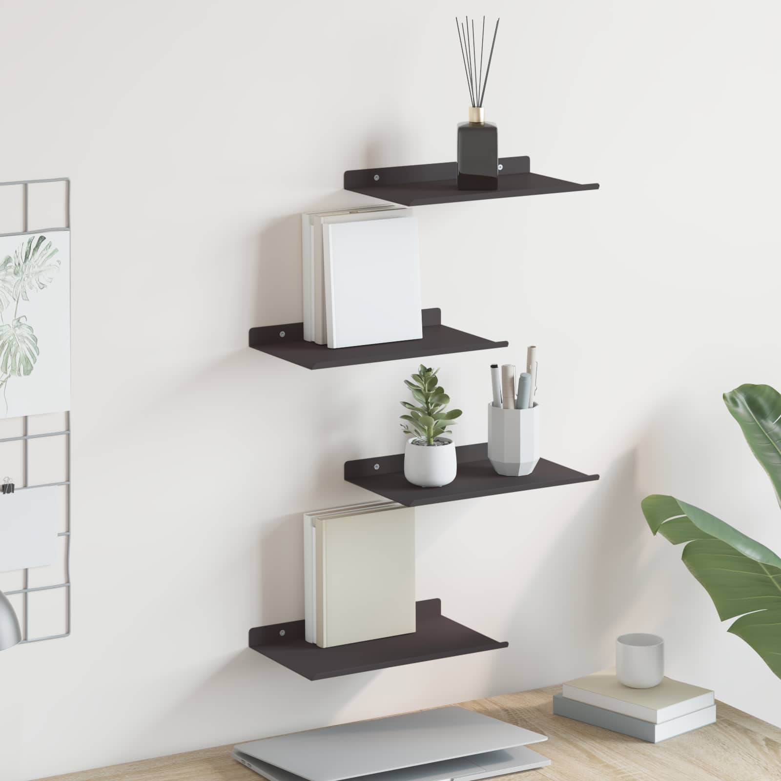 Schwebendes Regal, 4er-Set, Schwarz, 30cm
