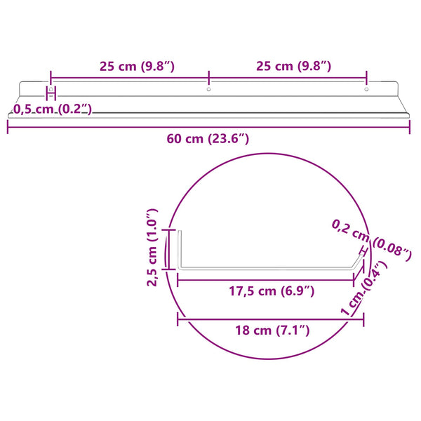 Schwebendes Regal Schwarz 60cm Stahl