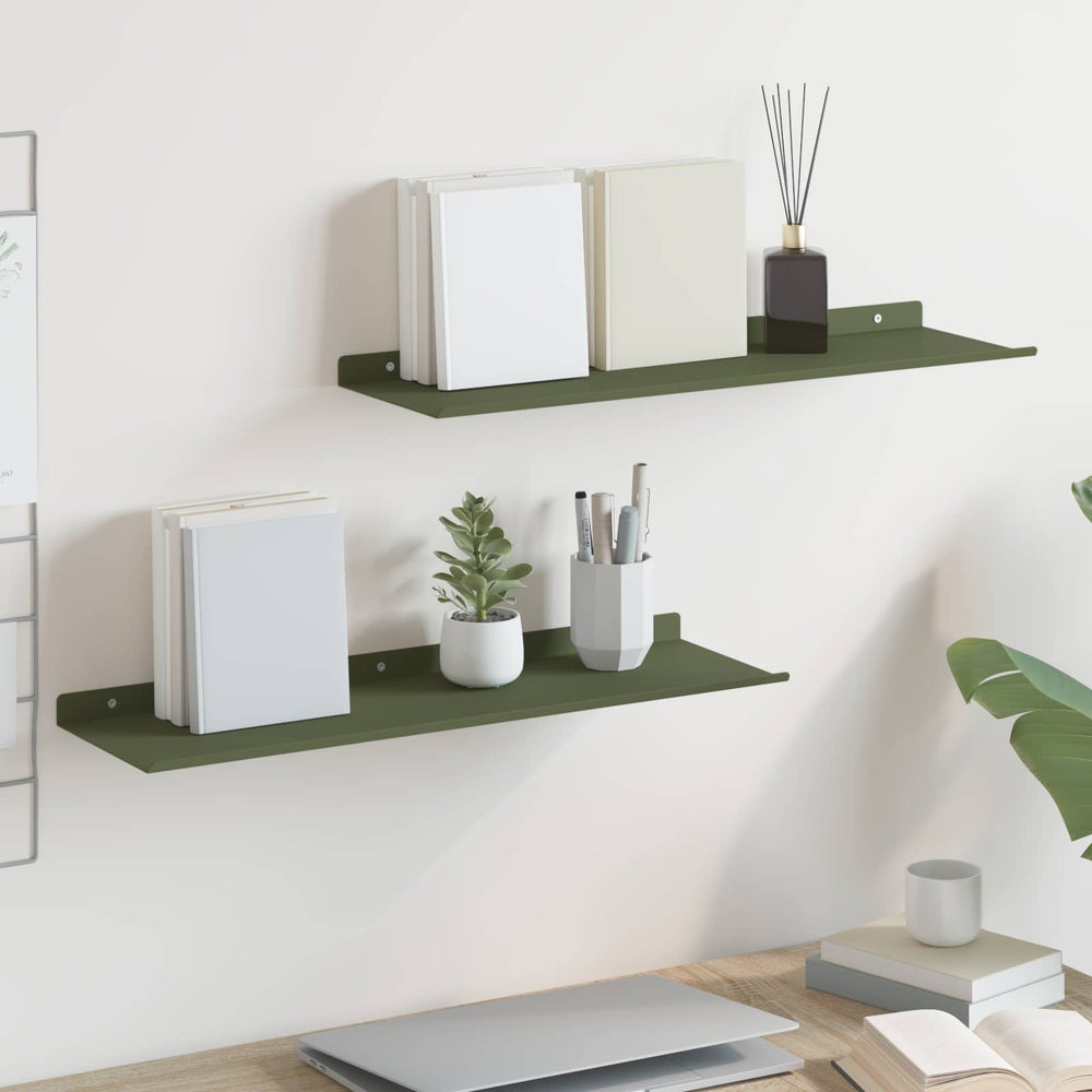 vidaXL Étagère murale 2 pcs Vert olive 60 x 18 x 2,5 cm Acier
