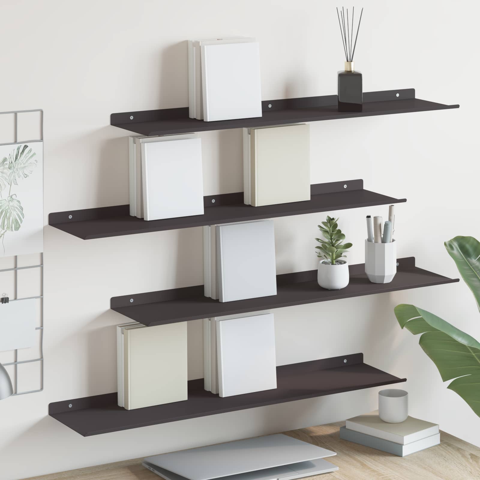 Schwebendes Regal Schwarz 80 cm, 4er-Set