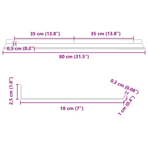 Schwebendes Regal Schwarz 80 cm, 4er-Set