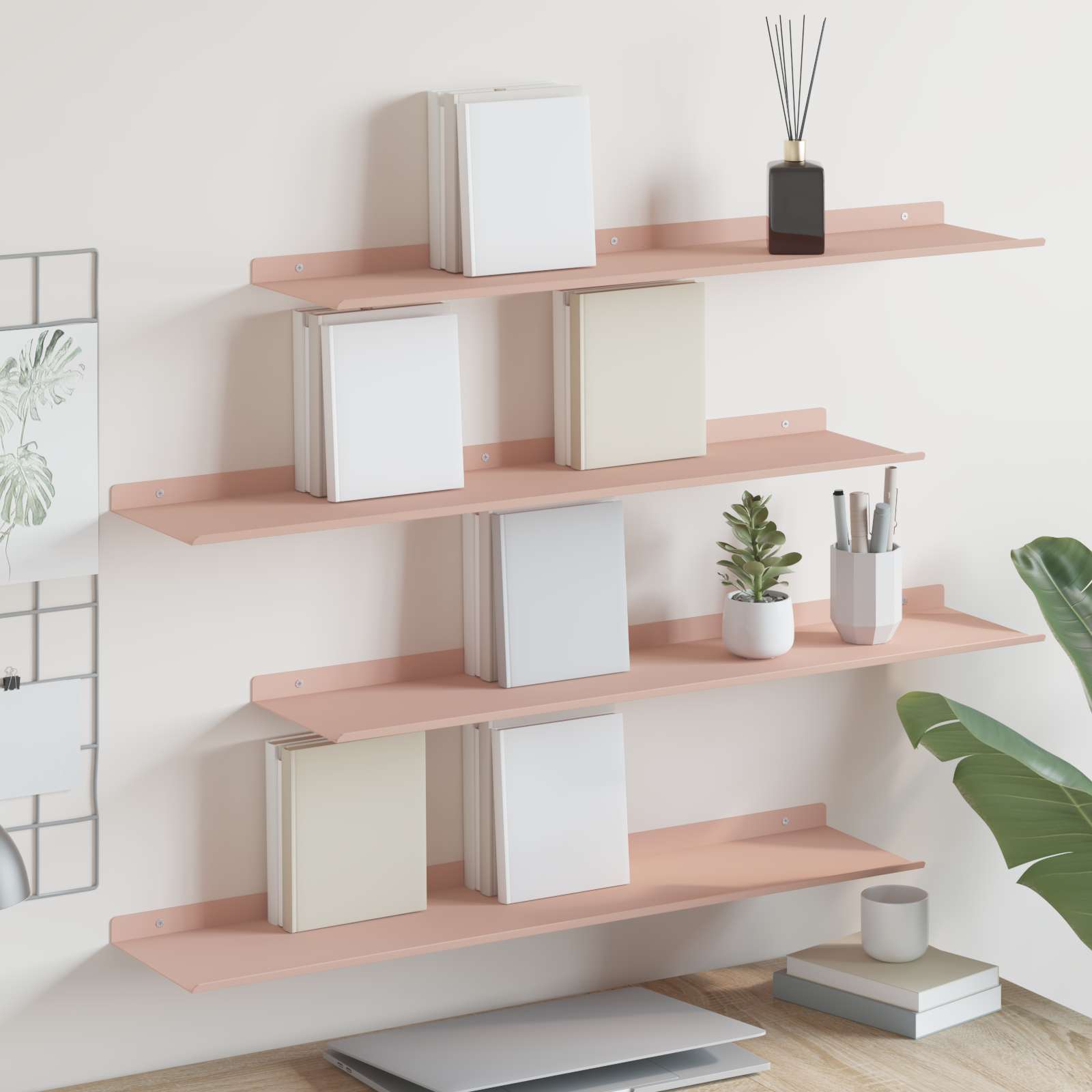 Schwebendes Regal 4er Set Rosa Stahl