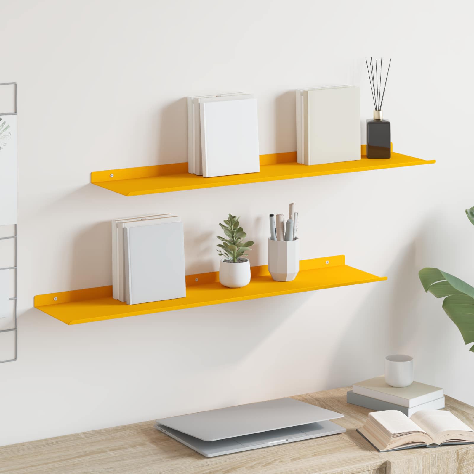 Schwebendes Regal Senfgelb 80cm, 2er-Set